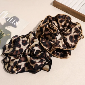 Leopard Print Oversized Satin Scrunchie For Women Fashion Fabric Elastic Ponytail Holder Korean Style Hair Tie Accessories
