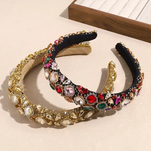 Luxury padded headband with colorful rhinestones and sparkling champagne crystals