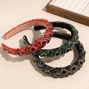 Luxurious rhinestone padded headbands with colorful crystals in red, green and black colors