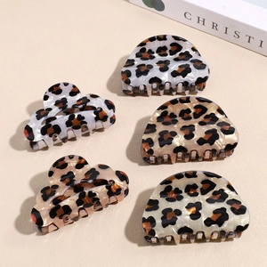 Leopard Print Acetate Hair Claw Clip For Women Large Geometric Rectangle Half Moon Cloud Shape Strong Hold Hair Accessory