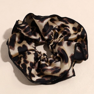 Satin leopard print oversized hair scrunchie with dual-layer design and silky texture