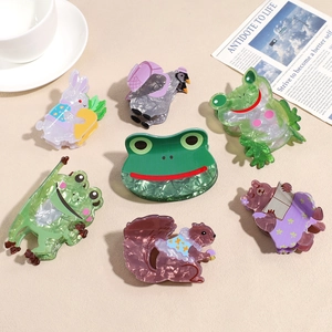 Koreanische Niedliche Cartoon Tier Haarklammer Acetat Frosch Bär Hase Hai Clips Täglich Haar Styling Zubehör Für Damen Mädchen