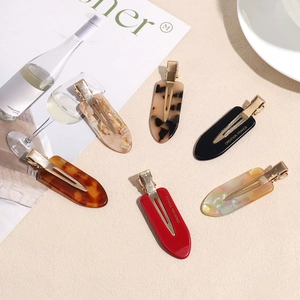 Set of 6 colorful acetate hair clips with gold metal duckbill clips for styling