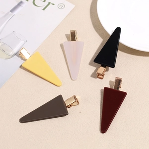 Set of 5 geometric acetate hair clips in multiple colors with golden metal base