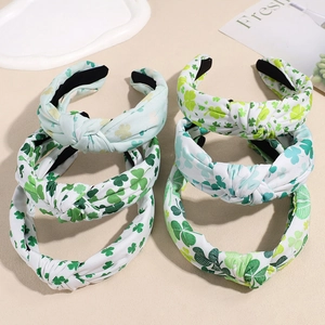 Serre-tête Noué Saint-Patrick en Tissu Large Imprimé Trèfle Vert Blanc Accessoire Cheveux pour Fête Festival Femme
