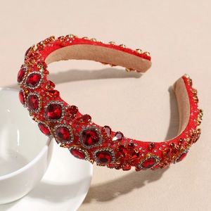 Luxury wide headband with red rubies and sparkling crystals for a high skull top style