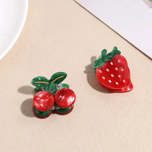 Cute Korean style strawberry and cherry hair claws for girls in sweet fruit designs