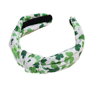 Serre-tête noué blanc avec motifs trèfles verts pour la fête de la Saint-Patrick