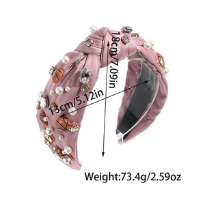 Rosa geknotetes Stirnband mit Basketball-Charms, Perlen und Strasssteinen mit Größenangaben