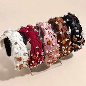 Mode Geknoteter Satin Haarreif Basketball Harz Künstliche Perlen Strass Haarschmuck Für Damen Sportlicher Haarreif Täglicher Haarschmuck