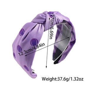 Dimensions détaillées du serre-tête noué violet avec motif de balle de tennis