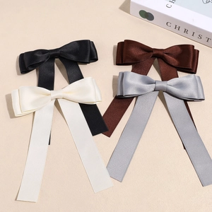 Elegant Satin Ribbon Bow Hair Clip For Women Retro Double Layer Bowknot Spring Hairpin Maillard Style Headwear Accessories