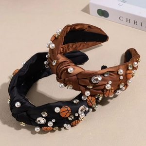 Modisches geknotetes Basketball-Stirnband mit Perlen und Strass in Schwarz und Kaffee