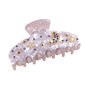 Lavender acetate moon hair claw clip with celestial star patterns and sparkling crystals