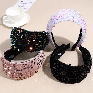 Serre-tête Large à Paillettes pour Femmes en Velours Scintillant Rembourré Doublure à Pois Élégant Accessoires de Cheveux