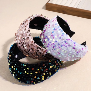 Lot de serre-têtes larges élégants en velours et paillettes or rose et noir