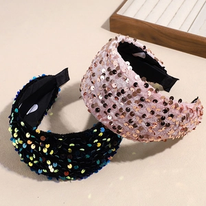 Bandeaux larges en velours élégants avec paillettes roses et noires lot de 2