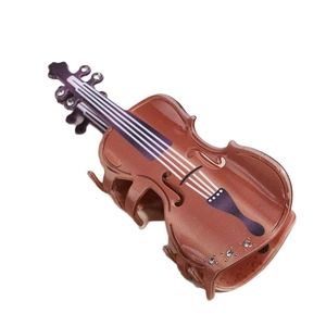Pince à cheveux créative en forme de violon avec fini métallique brun et paillettes