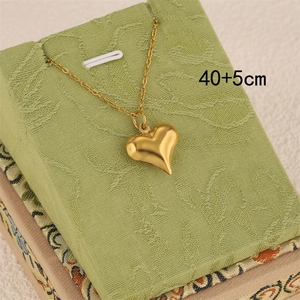 Collier élégant avec pendentif cœur 3D en acier inoxydable doré, longueur de 40+5 cm