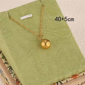 Polished gold stainless steel ball pendant necklace with 40+5cm adjustable chain
