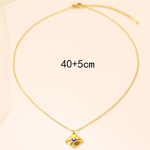 Collier avec pendentif oeil bleu plaqué or 18K et chaîne réglable de 40+5cm pour femme