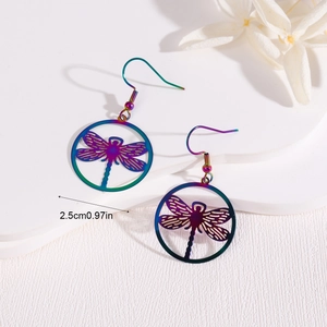 Regenbogen Edelstahl Libellen Ohrringe mit hohlem Design und 2,5 cm Durchmesser