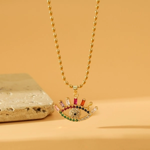 Fashion Stainless Steel Colorful Zircon Evil Eye Pendant Necklace For Women Gold Ball Chain Eyelash Design Jewelry