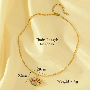 Gold evil eye necklace with colorful zircon stones on bead chain 40+5cm length