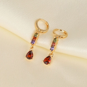 Elegant Copper Plated Colorful Zirconia Tassel Earrings For Women Vintage Multicolored Water Drop Long Pendant Earrings Jewelry