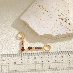 Colorful zircon drop earrings in gold with multi-color stones and 3.5cm measurement scale