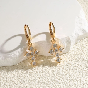 Goldene Kupfer Kreuz Ohrringe Im Französischen Stil Für Damen Funkelnde Zirkonia Eingelegt Klassischer Eleganter Modeschmuck