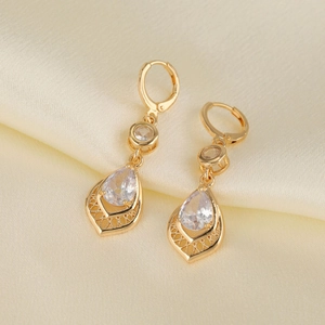 Luxury Zirconia Waterdrop Dangle Earrings For Women Gold Plated Copper Pear Shaped Hollow Out Elegant Party Commute Jewelry