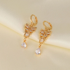 Elegant Gold Plated Butterfly Drop Earrings With Zirconia Water Drop Pendant Delicate Fashion Jewelry For Women Gift