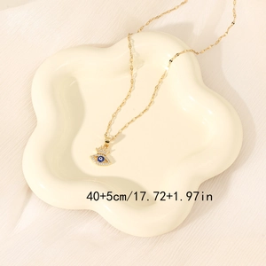 Collier avec pendentif œil maléfique plaqué or 18 carats avec couronne et zircons