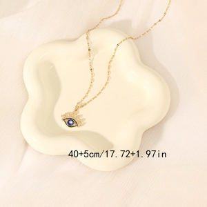 Gold evil eye necklace with blue zircon pendant and 40+5cm adjustable chain length