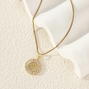Hip hop gold plated necklace with iced out zircon round cross pendant for women