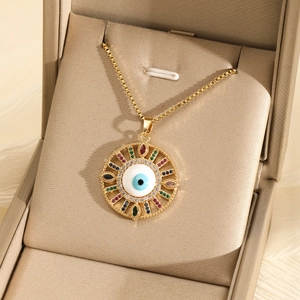 Bohemian Fashion Evil Eye Pendant Necklace For Women Stainless Steel Box Chain Colorful Zircon Jewelry Accessory Gift