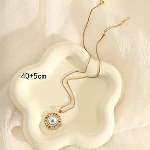 Bohemian gold devil's eye pendant necklace with colorful zircon stones and 40+5cm chain