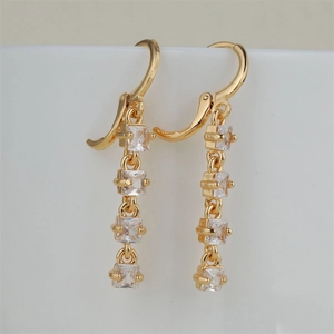 Elegant Square Zircon Dangle Earrings Gold Plated Copper Long Tassel Hooks For Women Party Wedding Fashion Jewelry