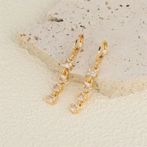 Elegant gold drop earrings featuring four square cubic zirconia stones on stone base