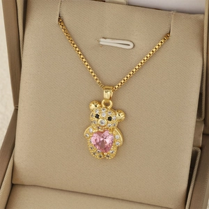 Collier En Acier Inoxydable Avec Pendentif Ours Cœur Pour Femmes Chaîne Vénitienne Ornée De Strass Longueur Réglable Cadeau Bijoux