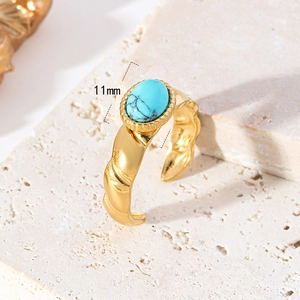Verstellbarer goldener Vintage-Boho-Ring mit einem 11 mm ovalen Türkisstein