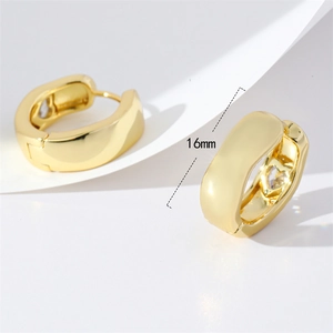 Golden 16mm chunky hoop earrings with inlaid heart zircon in a geometric display