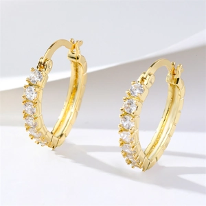 Elegant gold plated heart shaped hoop earrings with pavé cubic zirconia for women