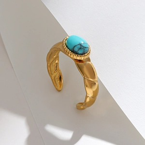 Vintage Boho Ring mit ovalem Türkis und goldenem geflochtenem verstellbarem Design
