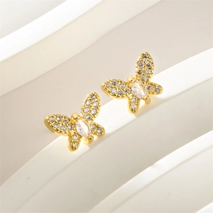 Minimalist Butterfly Stud Earrings For Women Copper Inlaid Cubic Zirconia Gold Plated Simple Fashion Commuting Jewelry Gift