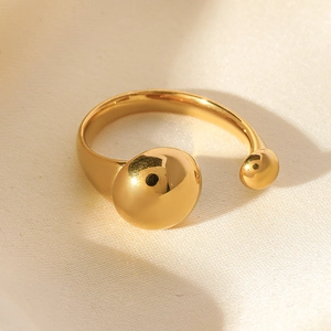 Anello Aperto a Doppia Sfera in Acciaio Inossidabile Minimalista Placcato Oro 18K Anello Regolabile Geometrico Gioielli da Donna