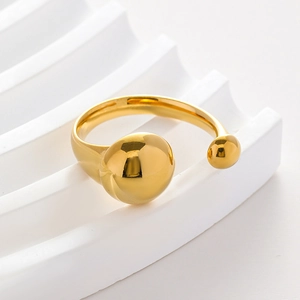 Anello aperto minimalista in acciaio inossidabile placcato oro 18k con doppie sfere