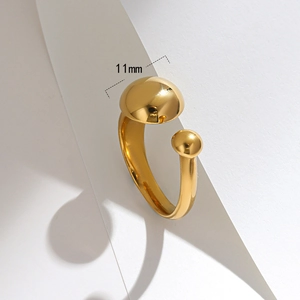 Anello aperto in acciaio inossidabile placcato oro 18k con cupola da 11 mm