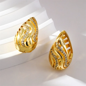 Hollow teardrop gold-plated hoop earrings with sparkling cubic zirconia inlay